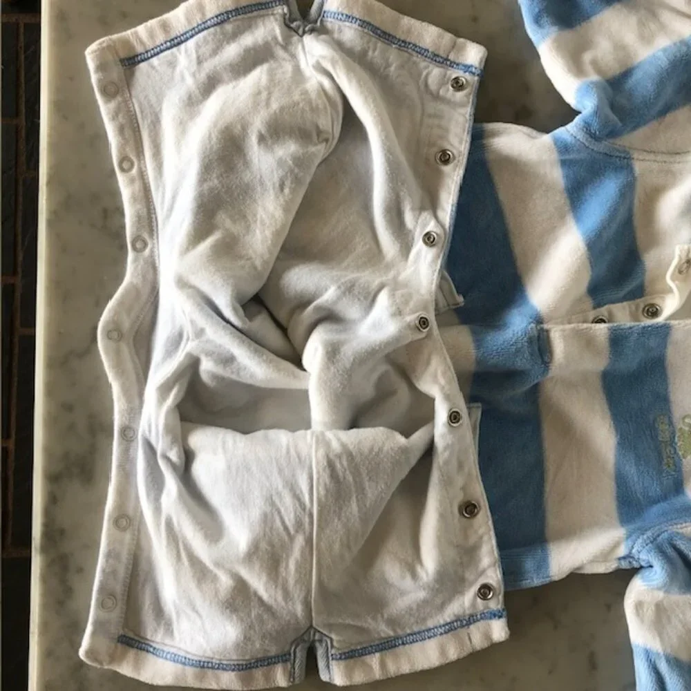 BABY GAP Velour Blue White Stripe Long Sleeve Pocket One Piece 3-6 Mos